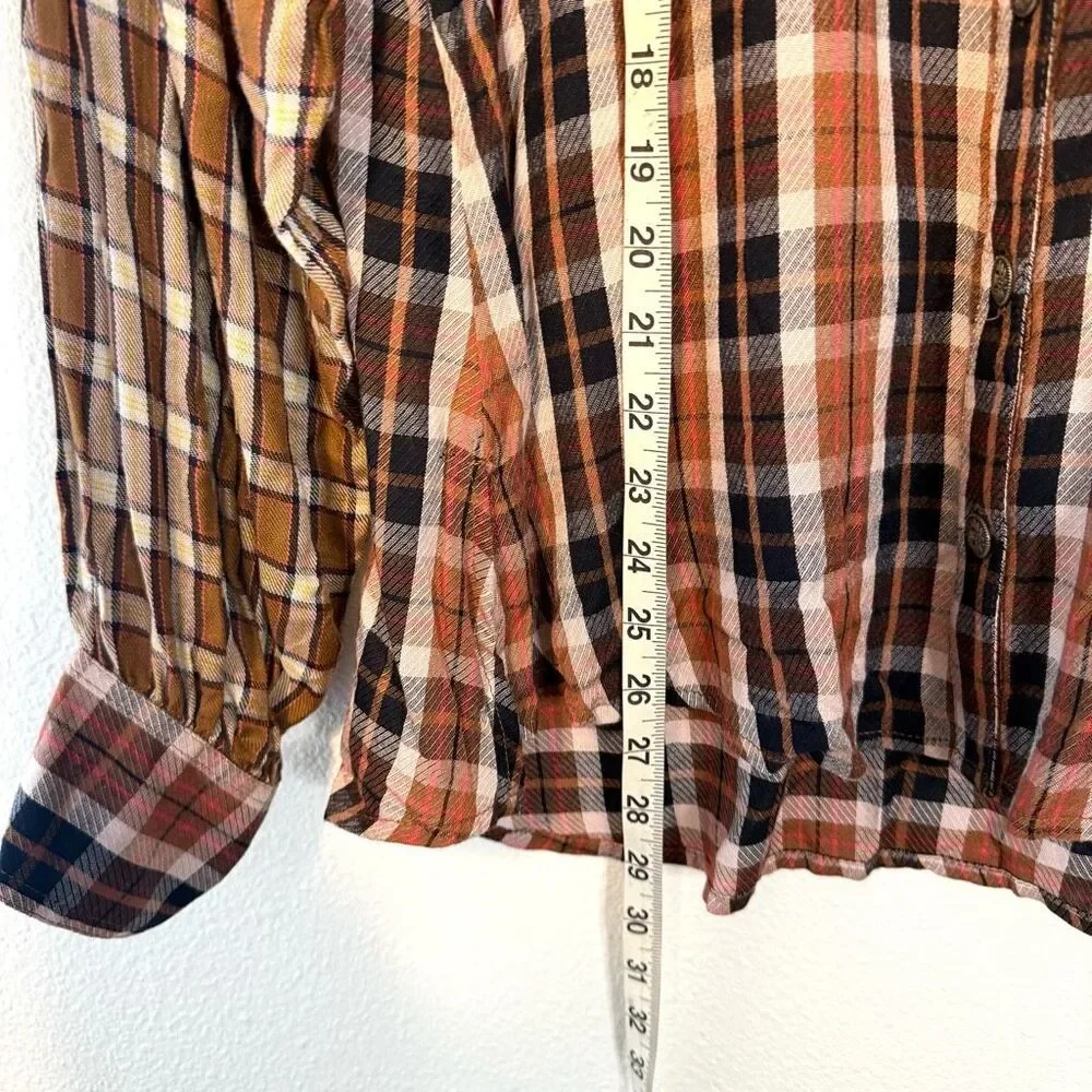 Free People‎ Copper Plaid Long Sleeve Blouse Size Medium NWT